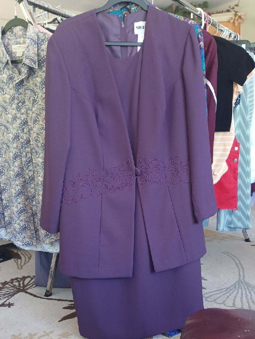 Studio One Purple Embroidered Women's Blazer and Skirt Set